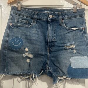 Old Navy Blue Ripped Jean Shorts with Smiley Patch